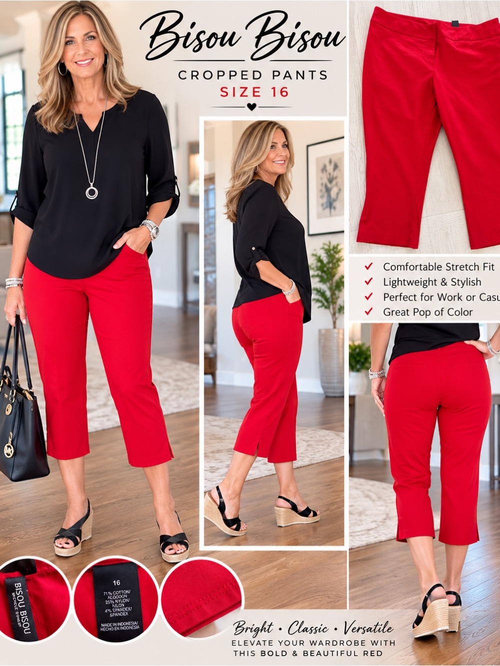 Bisou Bisou Bright Red Cropped Pants - Women's Ankle Crop